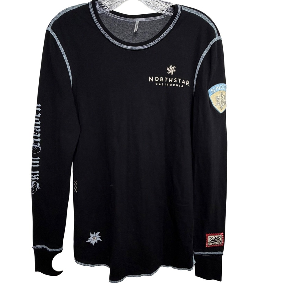 ALP N ROCK Alpine Ski Base Layer Top Black Snowflake Patch Chaletcore Size 4 - Picture 11 of 12